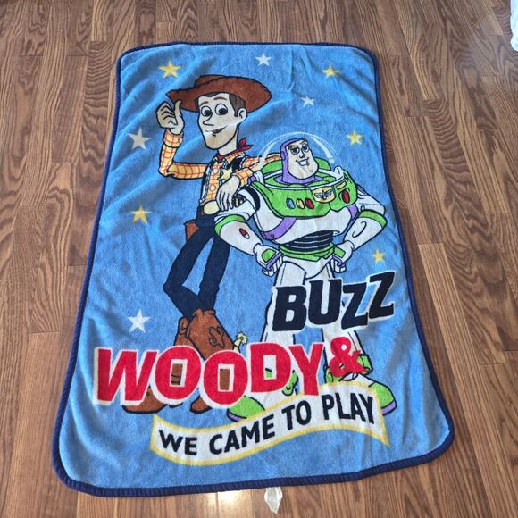 Y2K Disney Pixar Kids Plush Blanket Toy Story Woody & Buzz Play